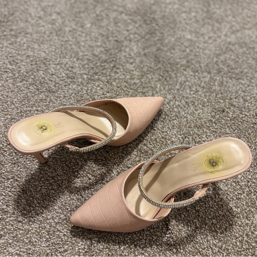 Anne Michelle Blush Croc-Pattern Mules